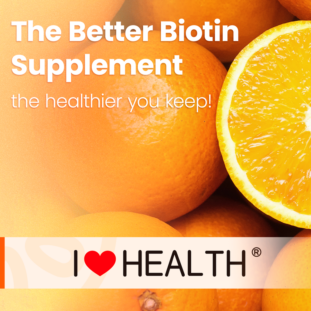 I Love Health Biotin Gummies for Hair, Skin & Nails - 2500mcg Biotin with Vitamin C & E - Natural Orange Flavor, 60 Gummies (30 Servings) - Gluten-Free, Vegan, CGMP Certified, Made in USA, 3rd Party Lab Tested