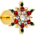 16G 1/4 Red Aurora Gem Gold Tone Christmas Star Labret Tragus