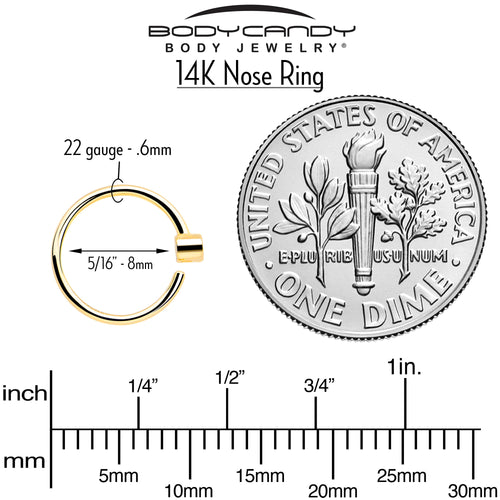 14k Solid Yellow Gold Bendable Nose Hoop 22G 5/16 with Bezel CZ